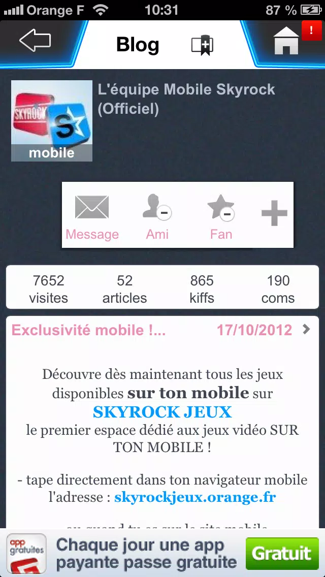 Ảnh chụp màn hình của Skyrock.com