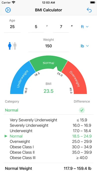 Tangkapan skrin BMI Calculator – Weight Loss