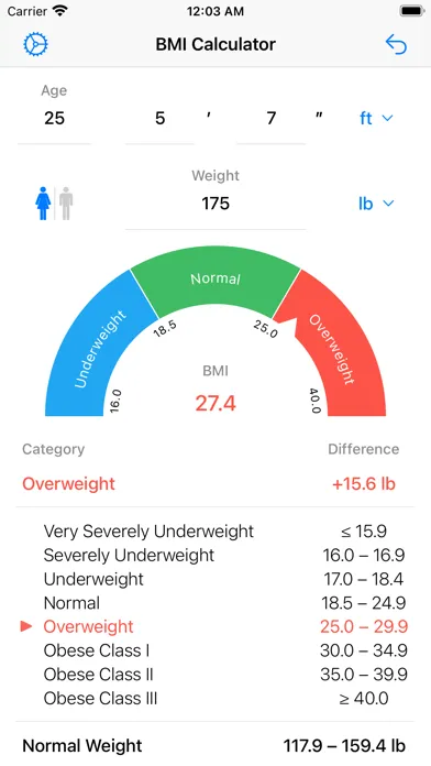 Tangkapan skrin BMI Calculator – Weight Loss