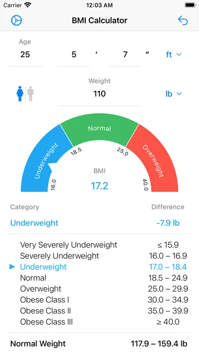 Tangkapan skrin BMI Calculator – Weight Loss