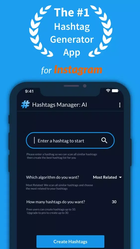Tangkapan layar Hashtags Manager: AI