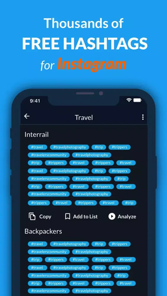 Tangkapan layar Hashtags Manager: AI