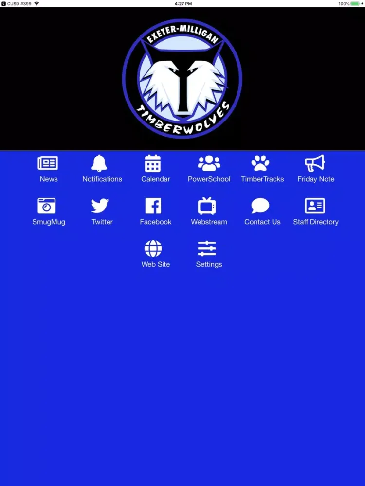 Tangkapan layar Exeter Milligan Public Schools iPad 