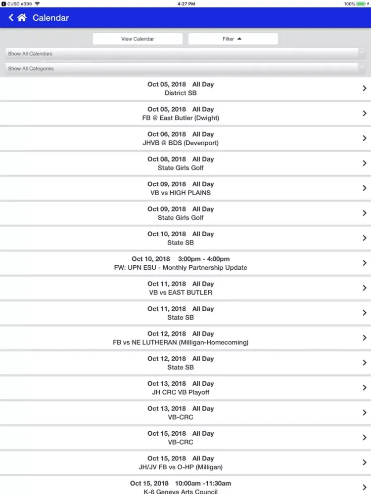 Tangkapan layar Exeter Milligan Public Schools iPad 