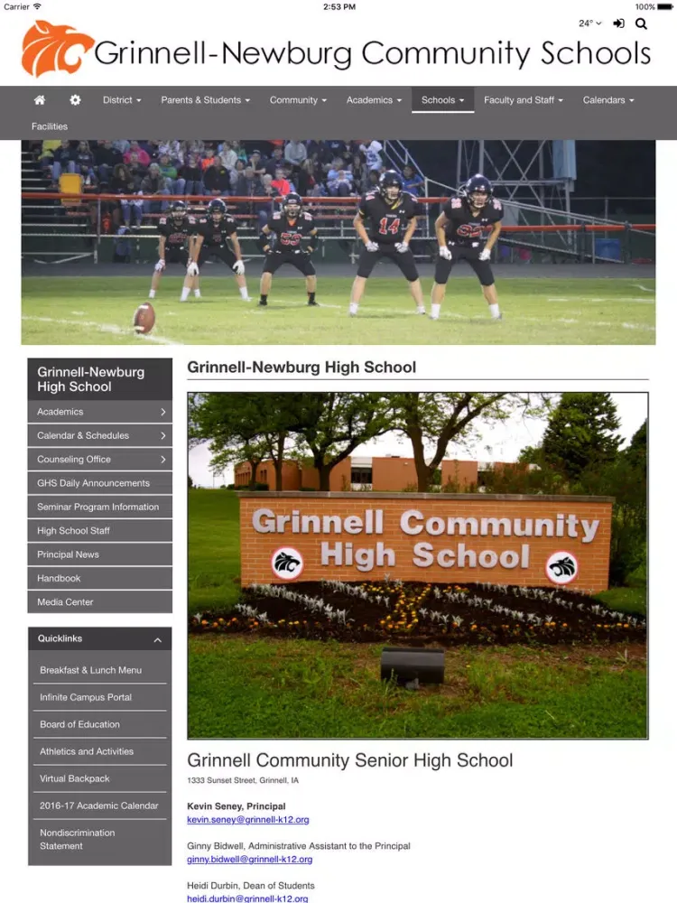 Capturas de tela do Grinnell-Newburg CSD iPad 