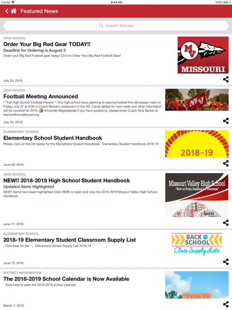 Скриншоты Missouri Valley Schools iPad 