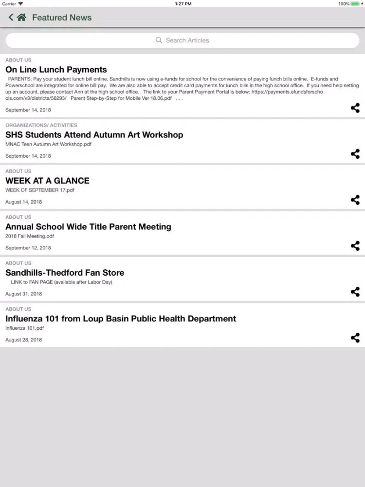Tangkapan layar Sandhills Public Schools iPad 
