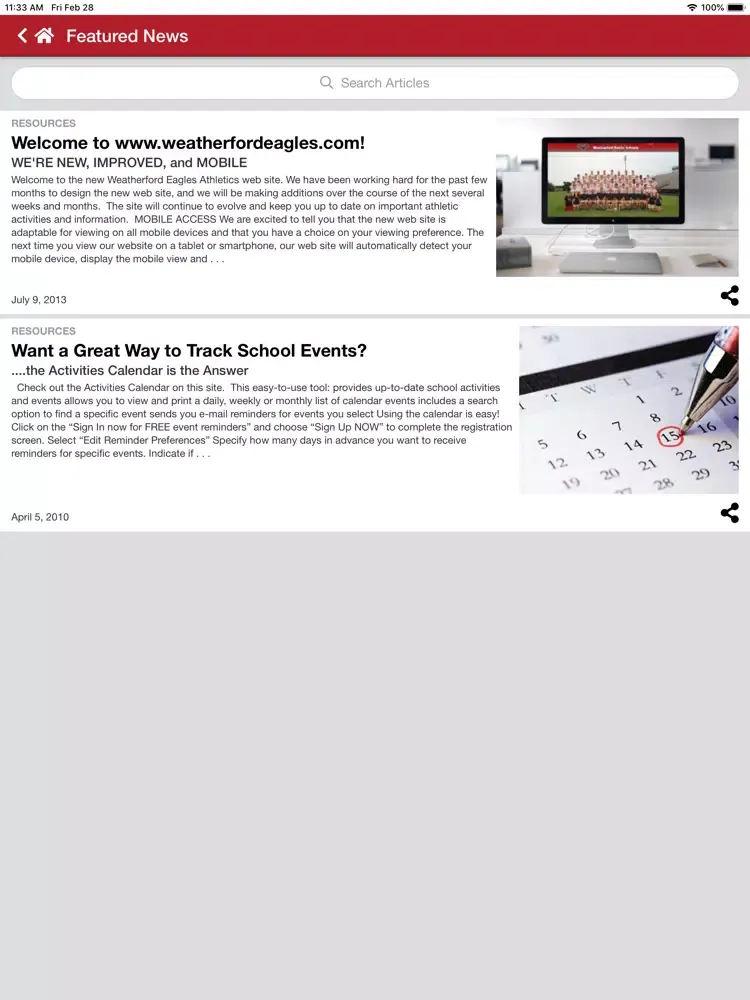Zrzuty ekranu Weatherford Eagles Athletics iPad 