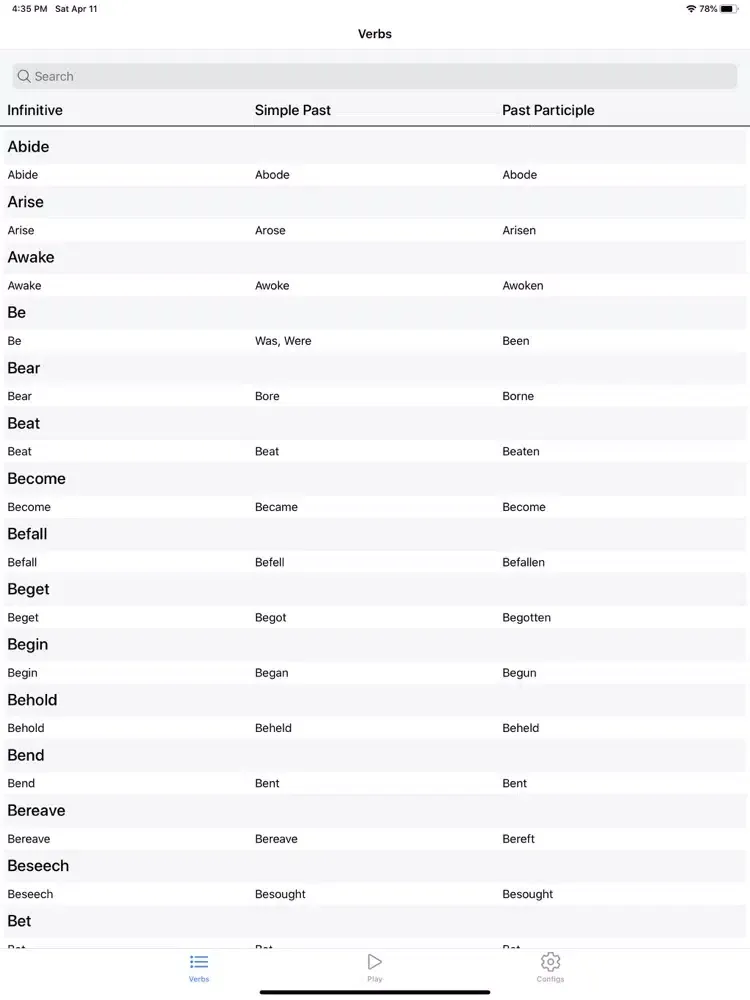 Eng Irregular Verbs iPad 应用截图