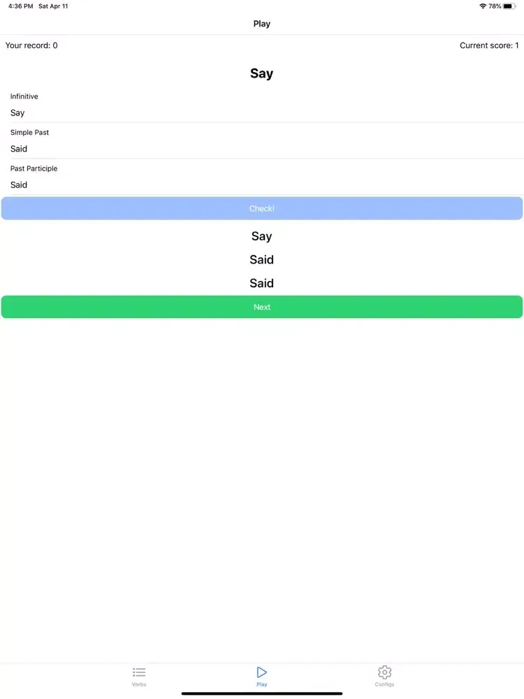 Eng Irregular Verbs iPad 应用截图