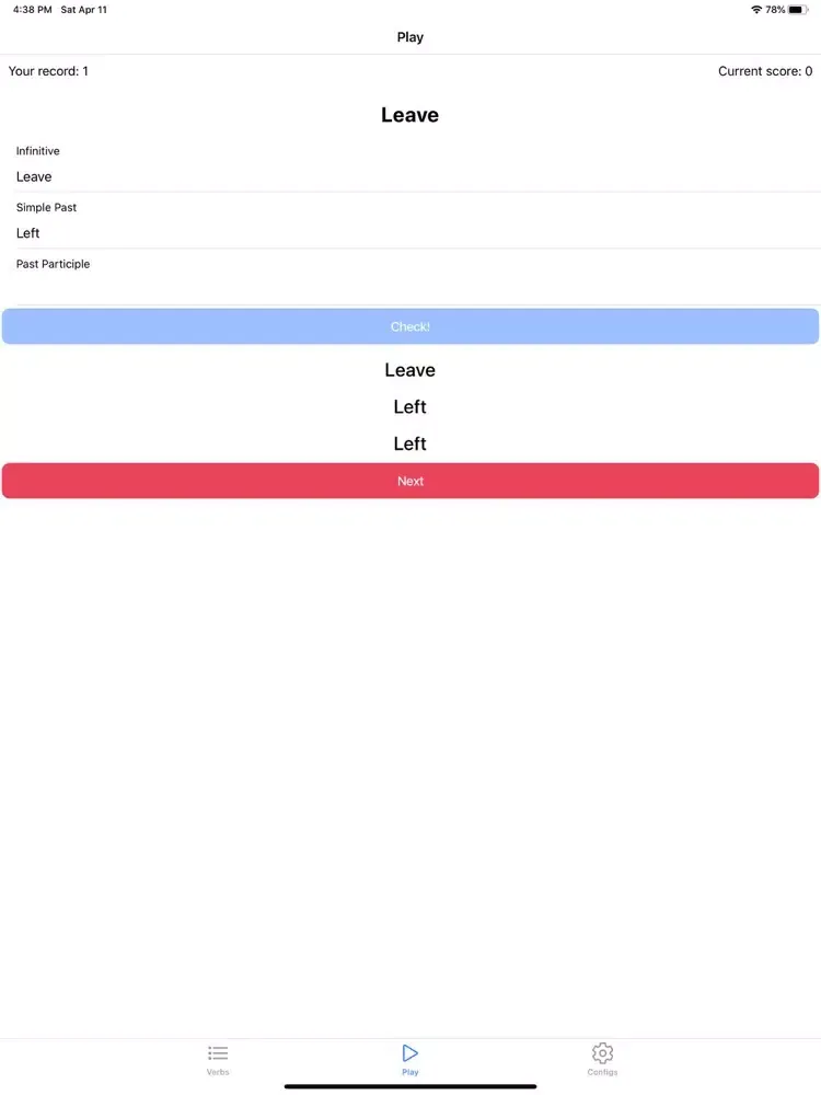 Eng Irregular Verbs iPad 应用截图