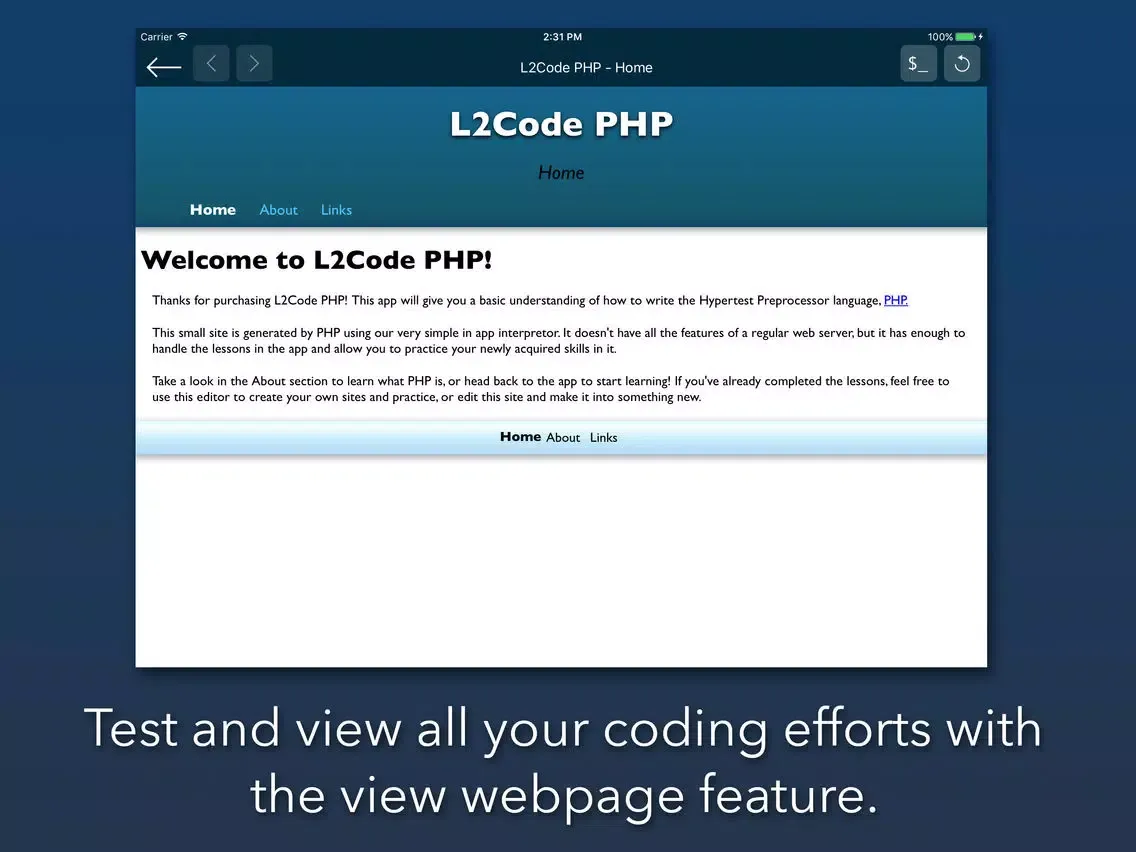 Tangkapan layar L2Code PHP - Learn write PHP iPad
