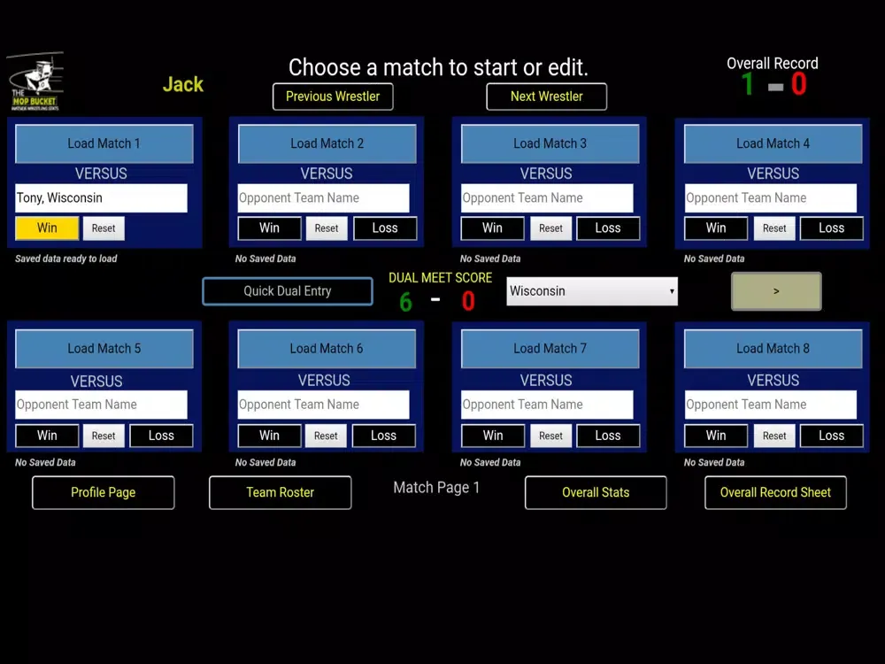 Tangkapan layar Matside Wrestling Team Stats iPad 