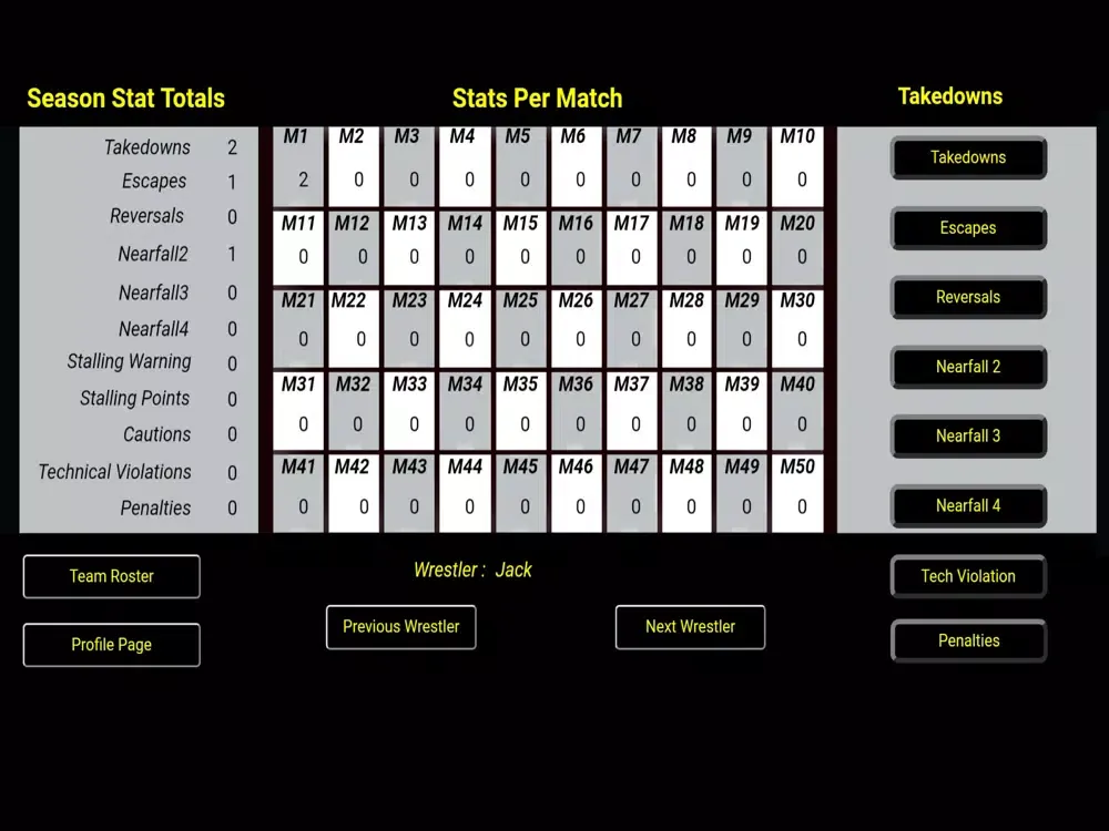 Tangkapan layar Matside Wrestling Team Stats iPad 