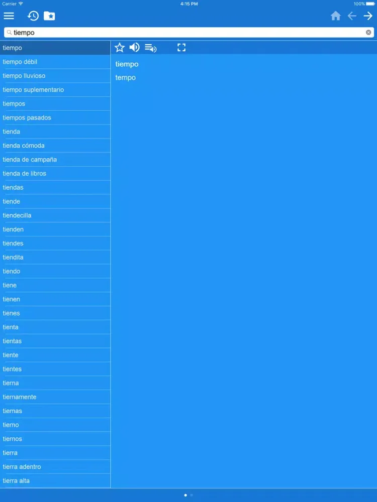Tangkapan skrin Spanish Italian dictionary iPad 