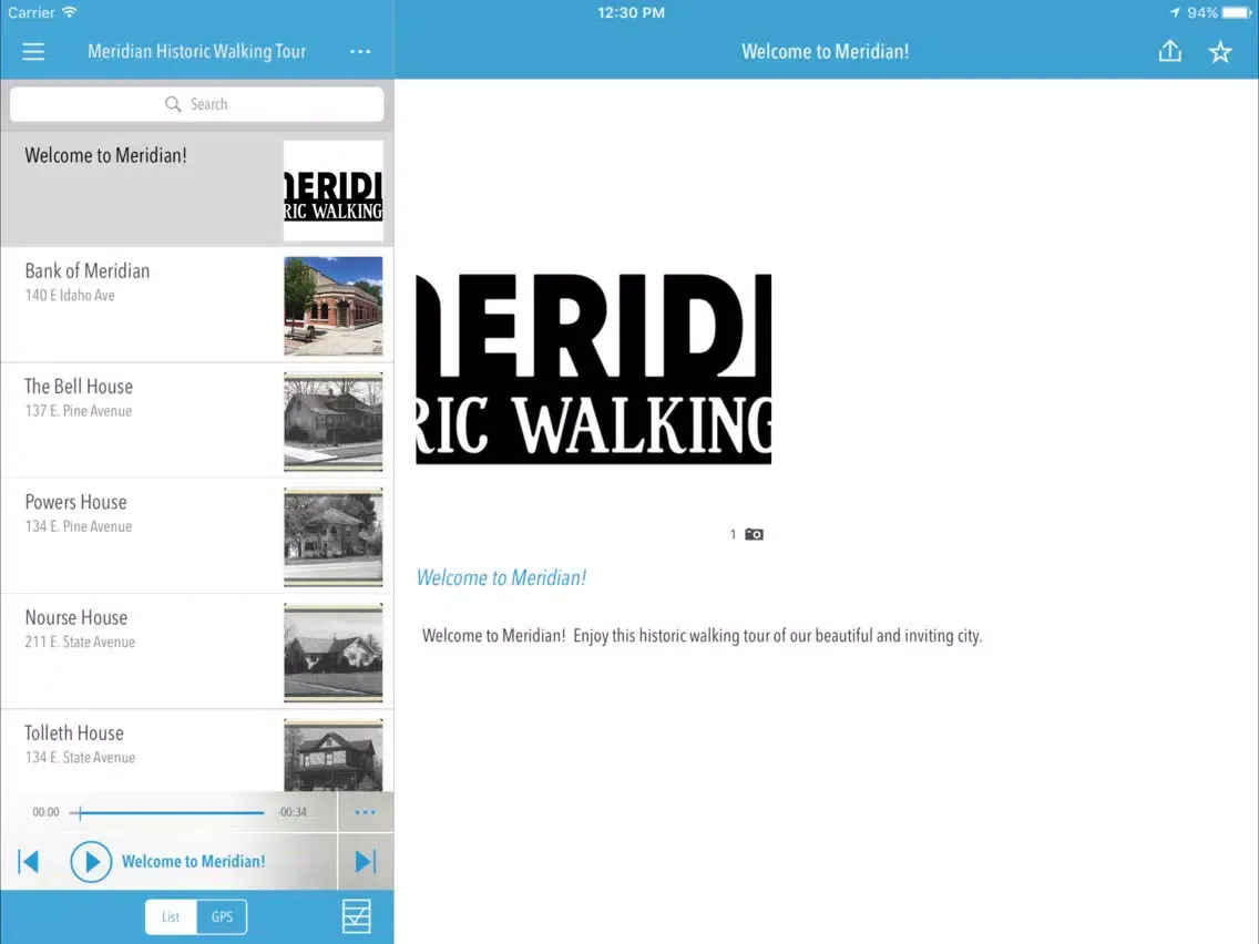 Meridian Historic Walking Tour iPad  Screenshots