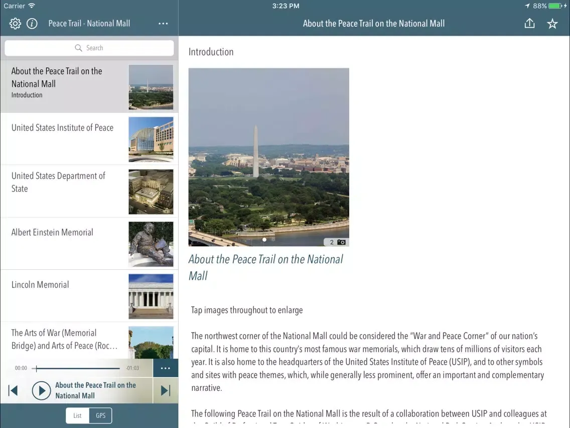 Peace Trail - National Mall iPad  Screenshots