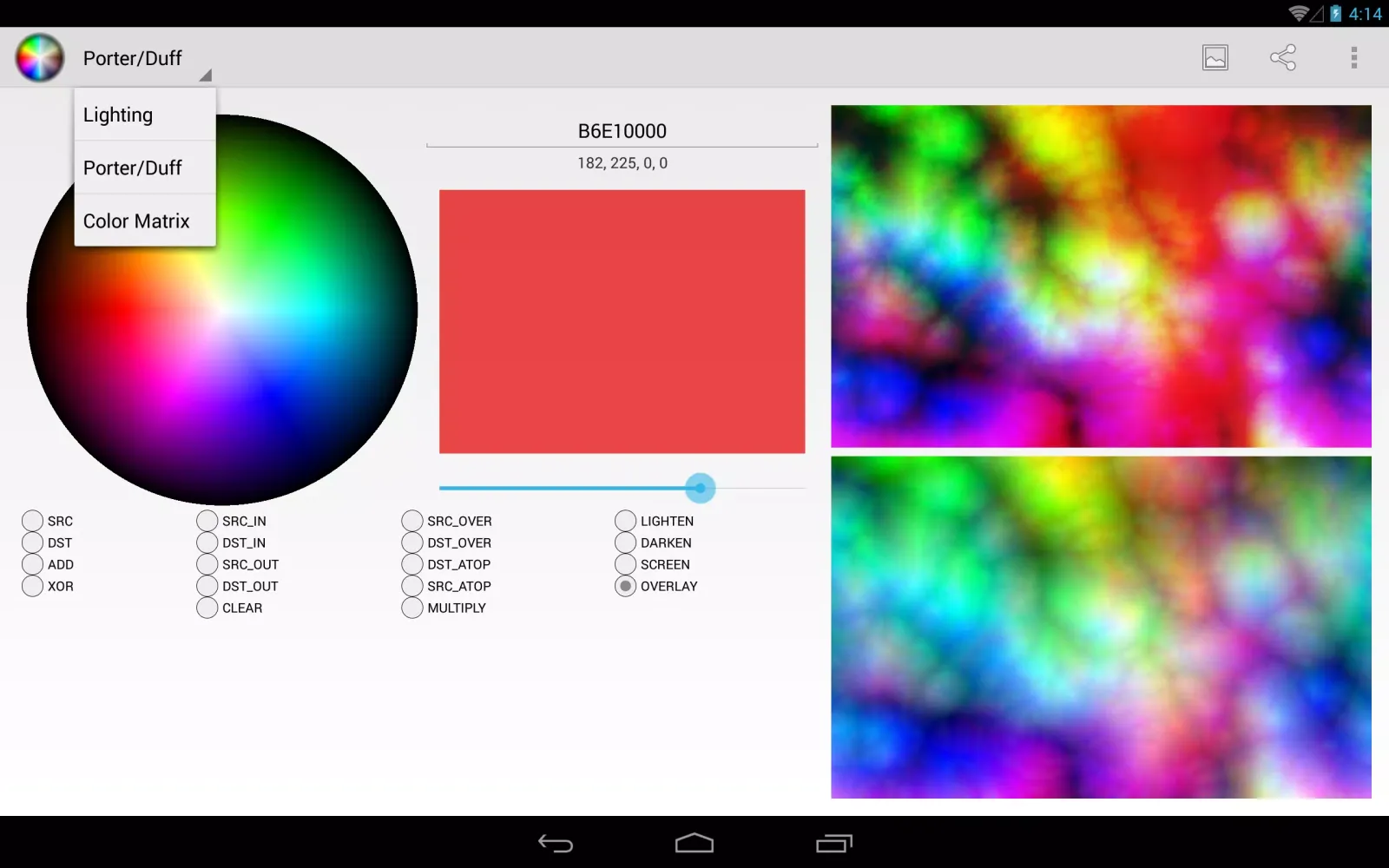 Ảnh chụp màn hình của Color Filters in Android SDK