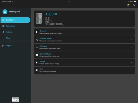 Capturas de pantalla de WEG Liftouch iPad 