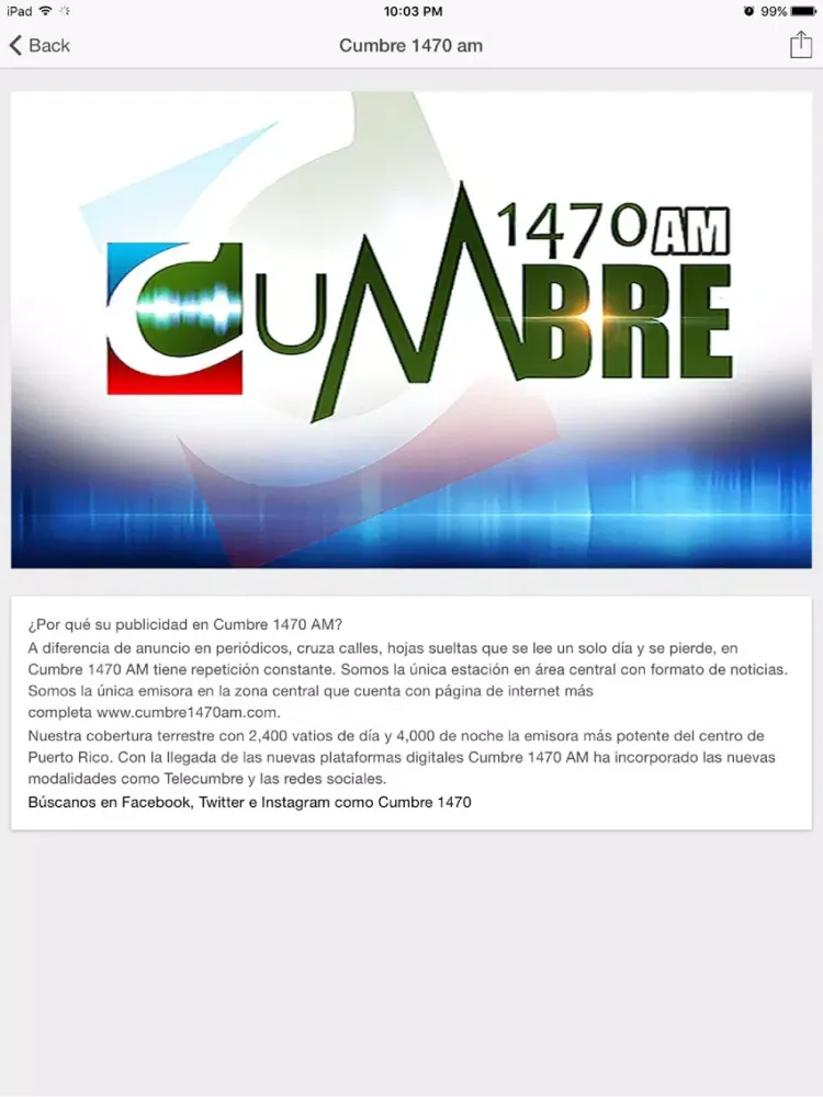 Cumbre 1470 AM iPad  سکرین شاٹس
