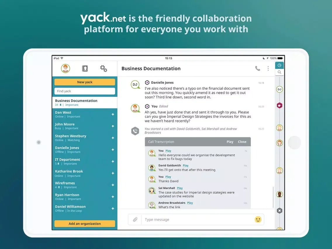 Yack.net - Transcribe Calls iPad  سکرین شاٹس