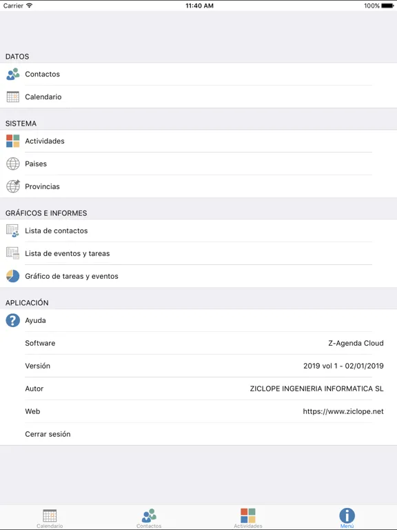 Ảnh chụp màn hình của ZAgenda Cloud iPad 