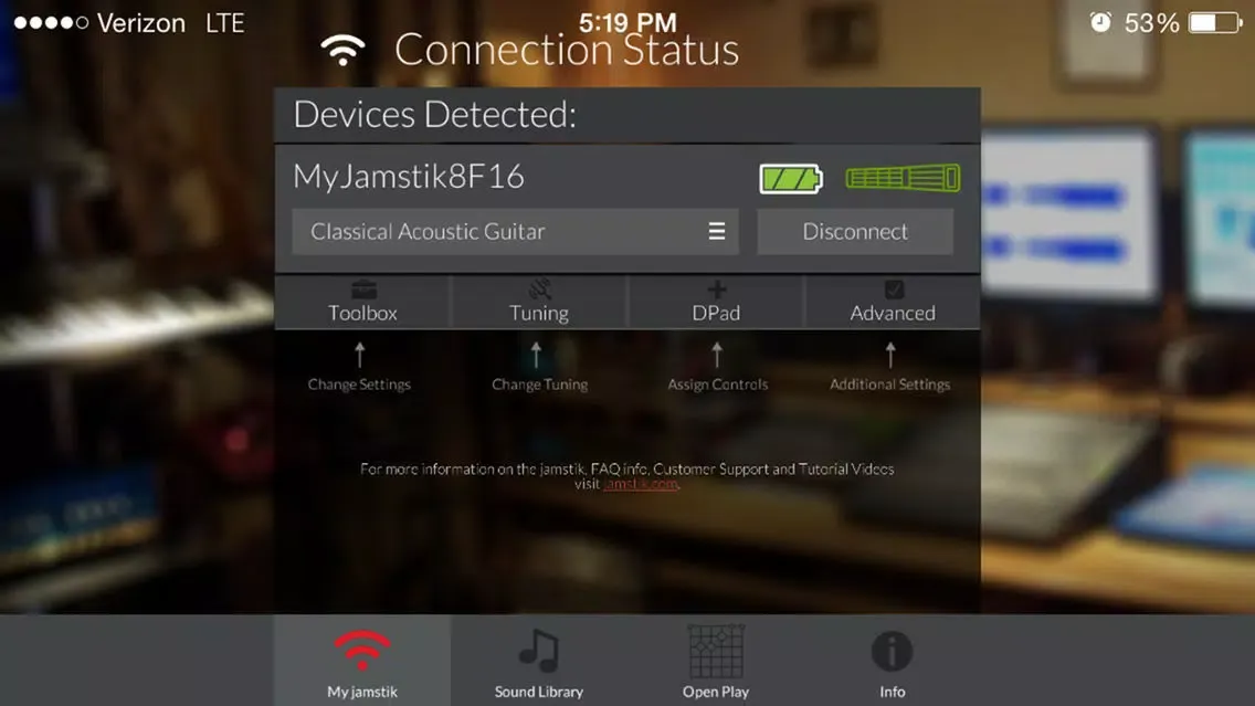 Tangkapan layar jamstik Connect