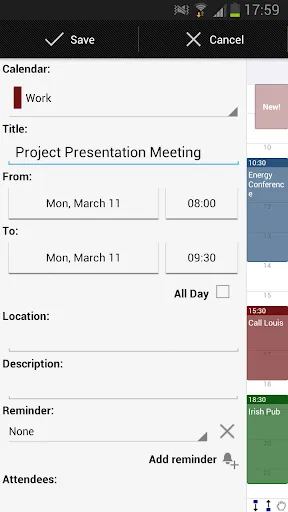 Capturas de tela do Business Calendar