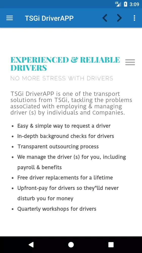 Captures d'écran de TSGi DriverAPP