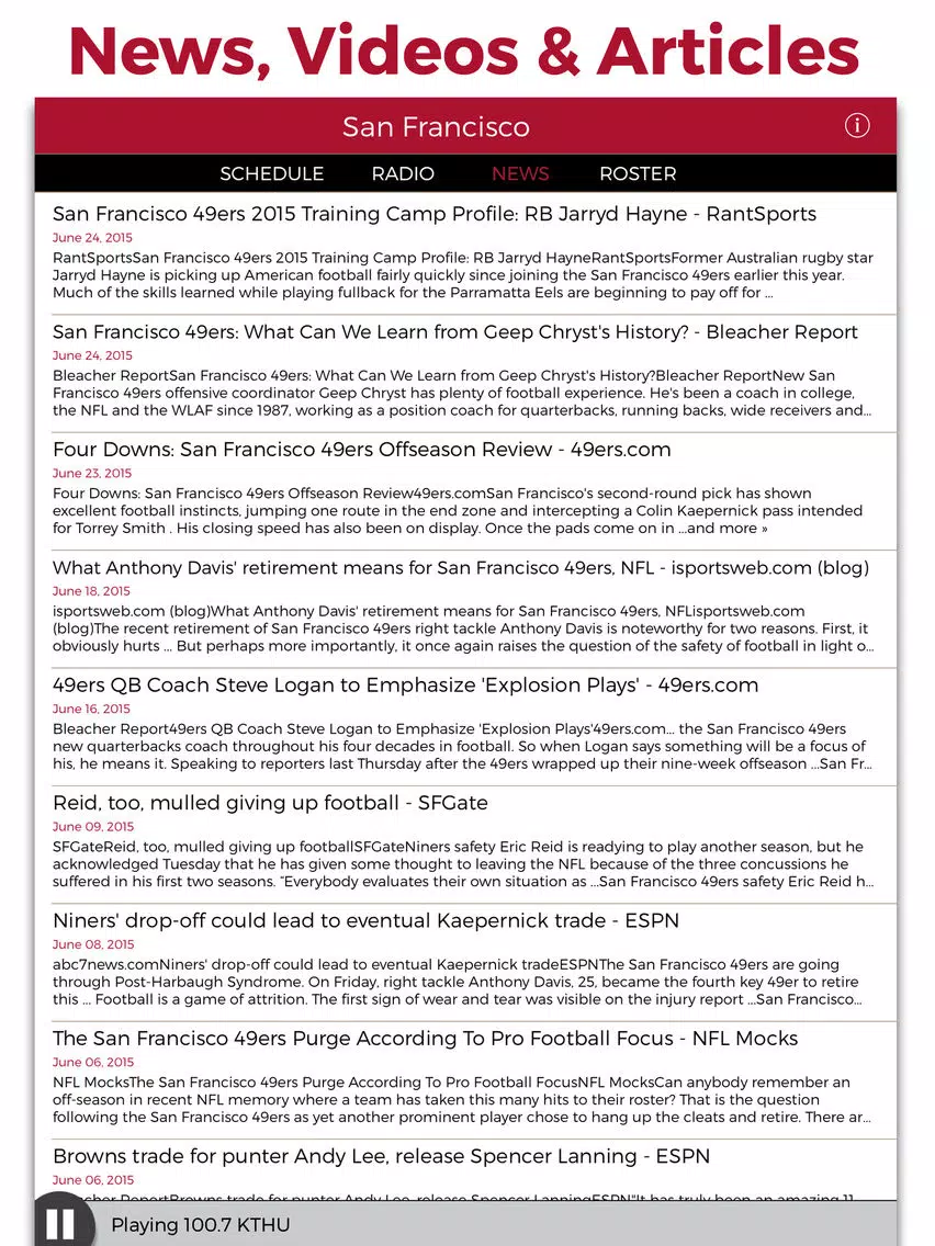 San Francisco Football Radio & Live Scores iPad  Screenshots