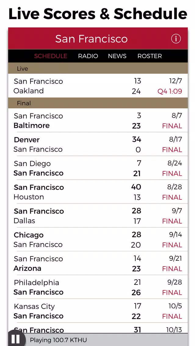 San Francisco Football Radio & Live Scores Screenshots