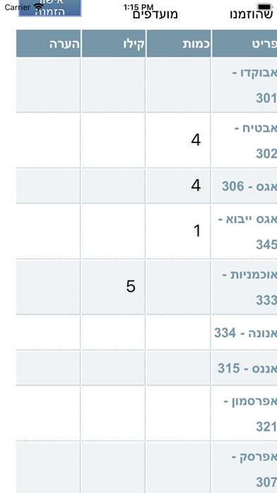 ภาพหน้าจอของ ים שיווק מרכז הירק בע״מ הזמנות