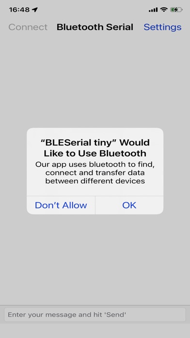 Tangkapan layar BLE Serial tiny