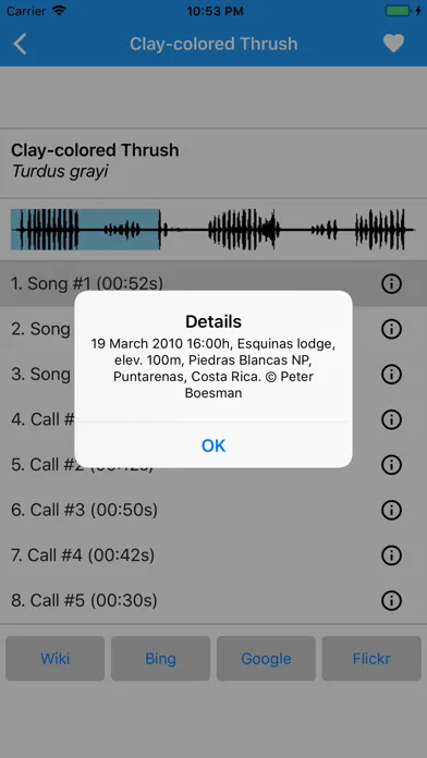BirdSounds Costa Rica Screenshots