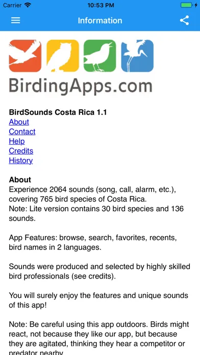 BirdSounds Costa Rica Screenshots