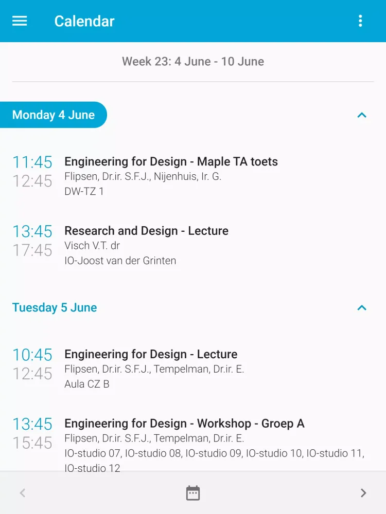 Capturas de tela do My TU Delft