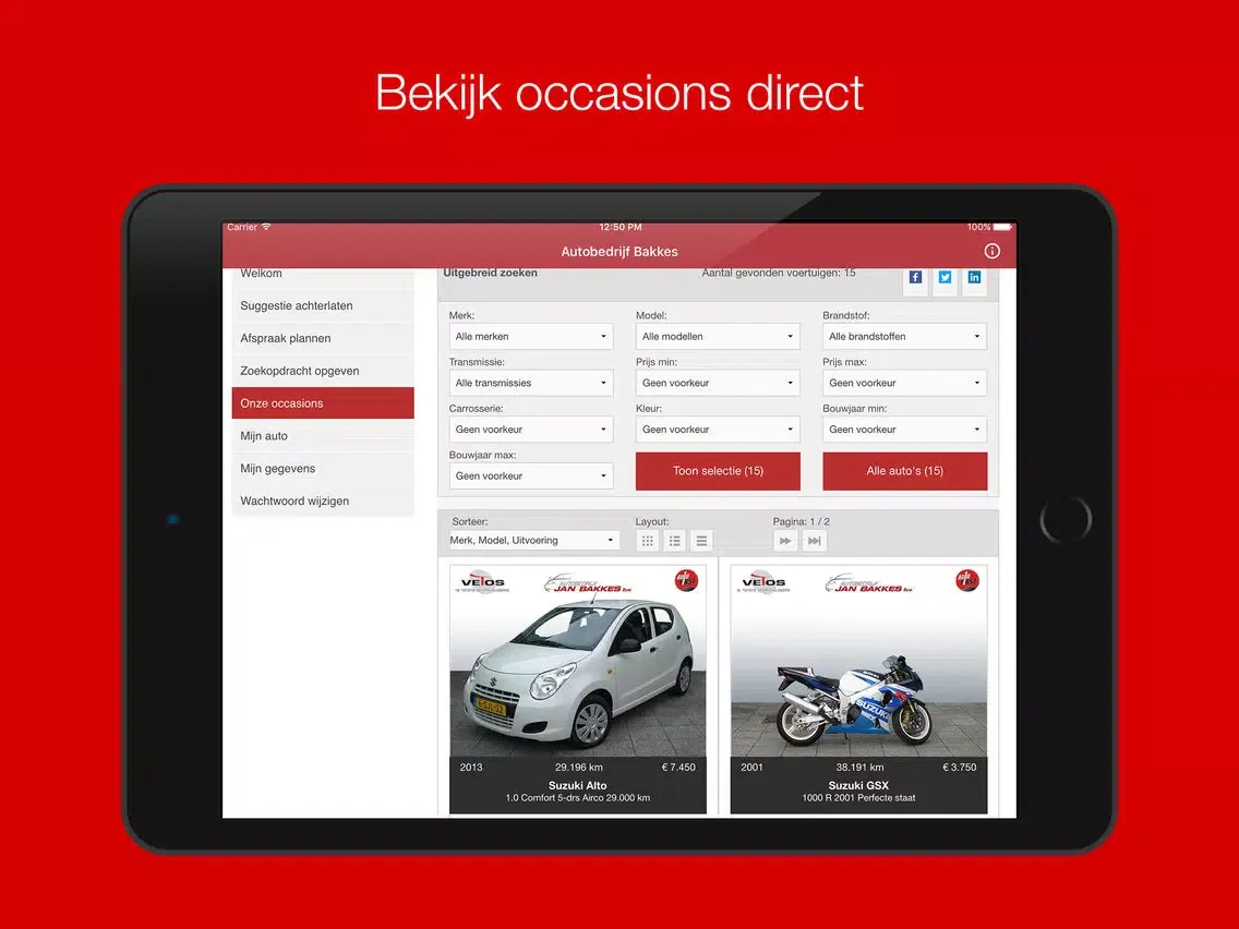 Tangkapan layar Autobedrijf Bakkes iPad 