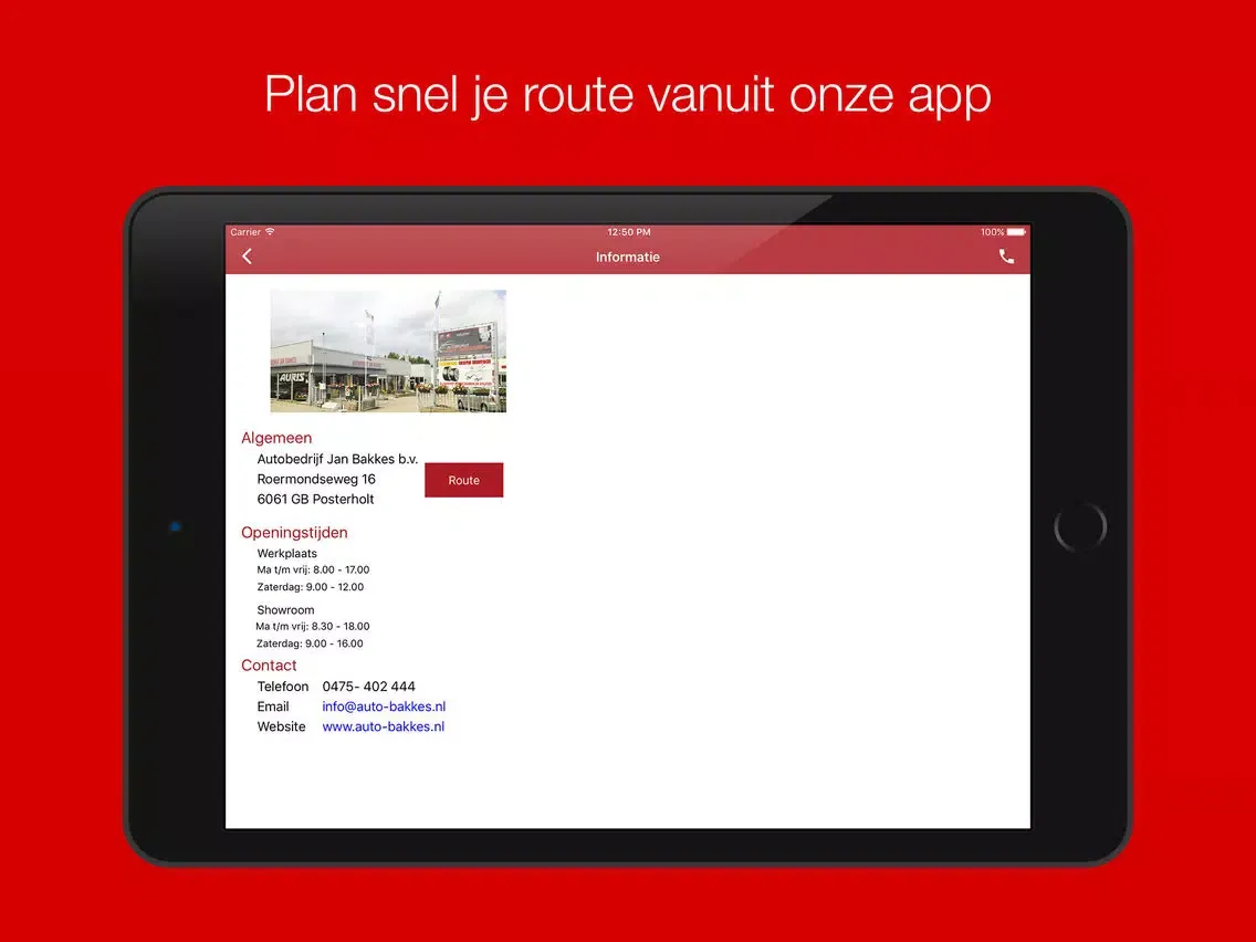Tangkapan layar Autobedrijf Bakkes iPad 