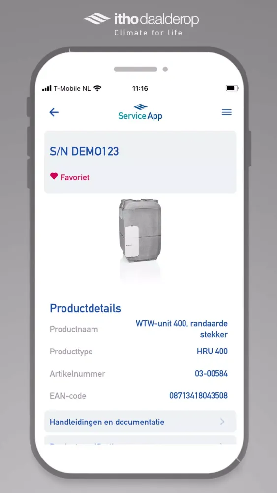 Zrzuty ekranu App de service Itho Daalderop