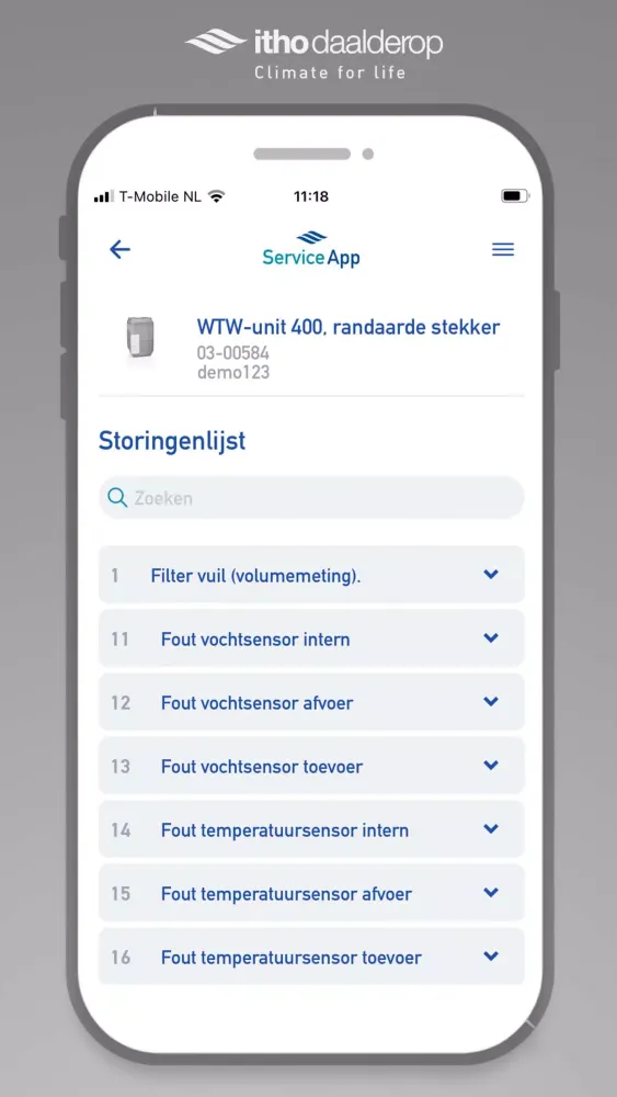 Zrzuty ekranu App de service Itho Daalderop