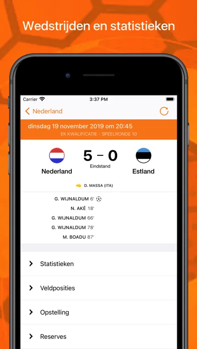 Tangkapan layar Oranje - alle wedstrijden