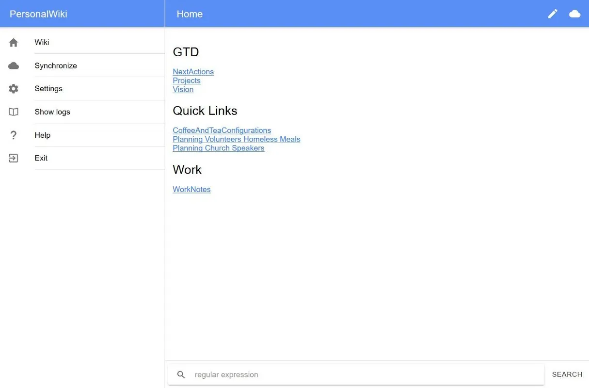 Screenshot di Personal Wiki