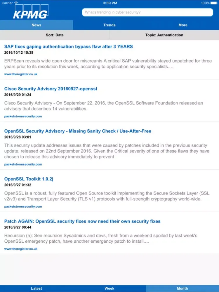 Tangkapan skrin Cyber News and Trends iPad 