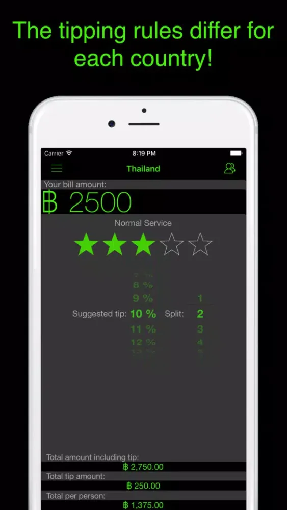 Zrzuty ekranu Asia Tip Calculator - for all Asian countries