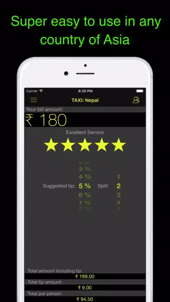 Zrzuty ekranu Asia Tip Calculator - for all Asian countries