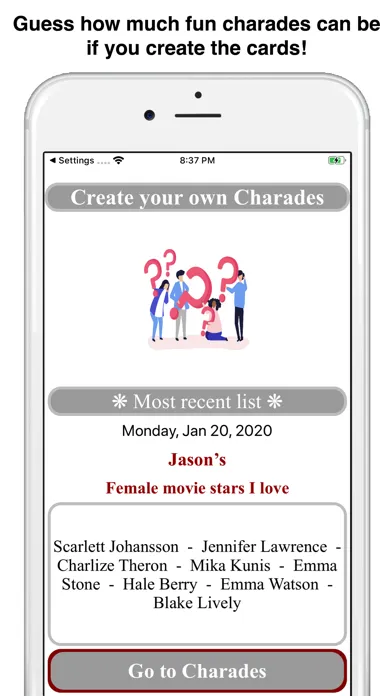 Capturas de tela do Create your own charades