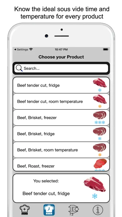 Capturas de tela do Sous Vide Timing Ruler
