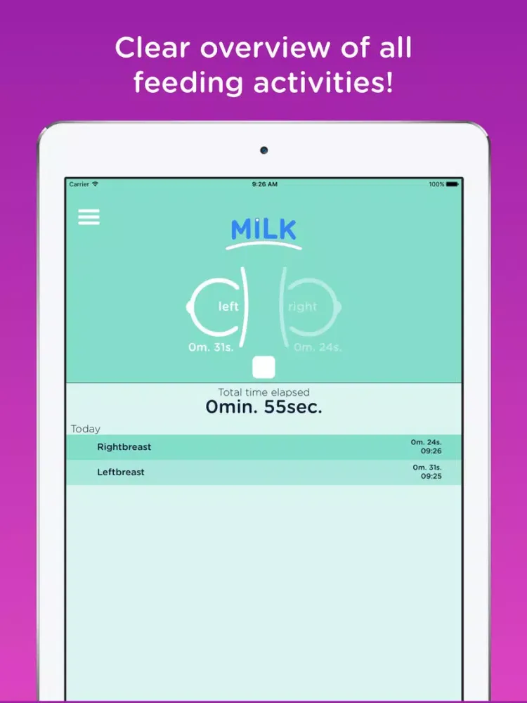 BabyMilk - a journal for breastfeeding iPad  স্ক্রিনশট