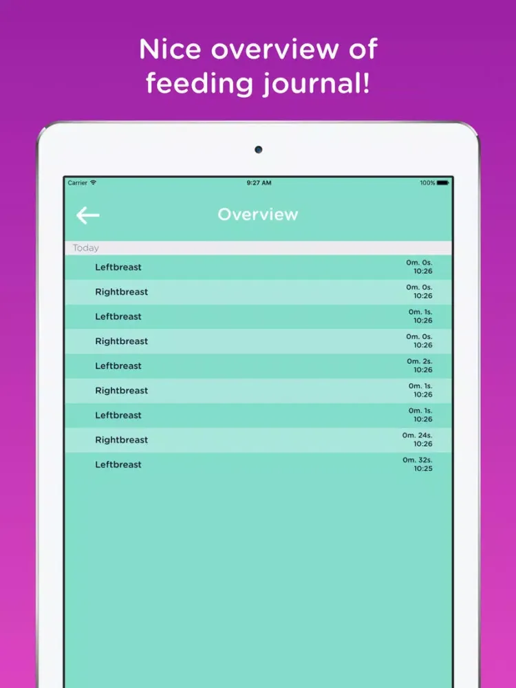 BabyMilk - a journal for breastfeeding iPad  স্ক্রিনশট