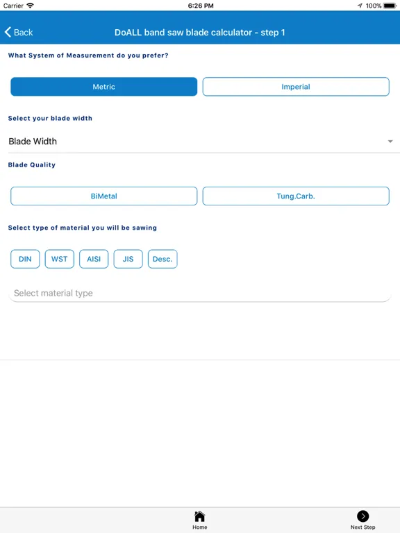 DoALL band saw calculator iPad  Screenshots